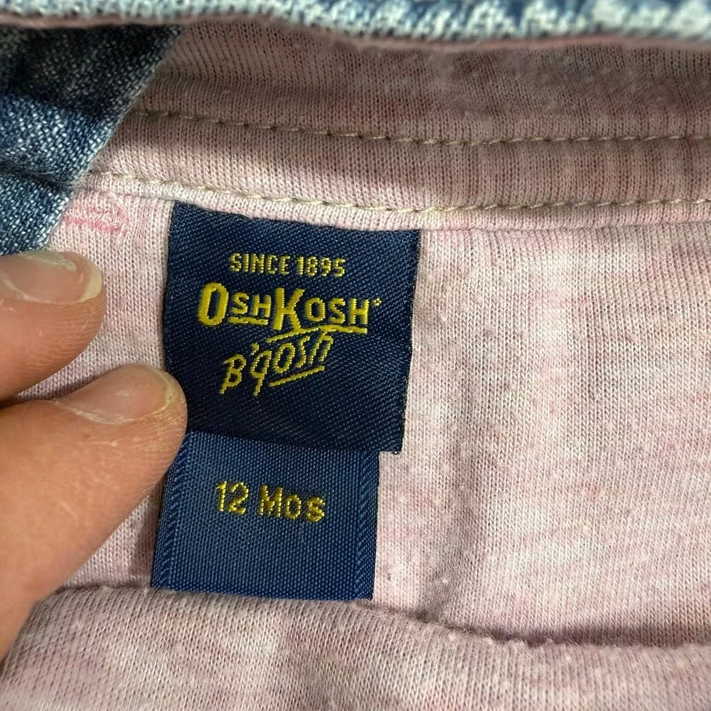 OshKosh B'Gosh girls denim pink lined overalls floral embroidery size‎ 12 months
